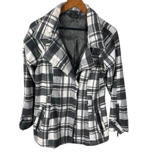 JouJou Gray White Plaid Wool-Blend Moto Jacket Size Large
